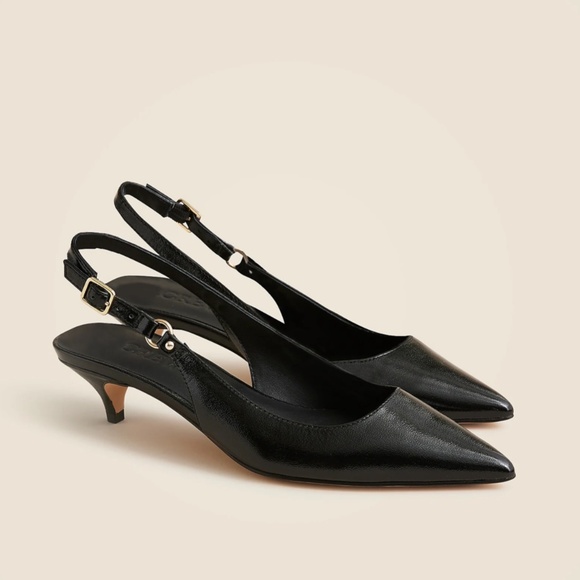 New J.CREW Size 8.5 Robin Kitten Heels Italian Crinkle Patent Leather Black $198 - Picture 1 of 7